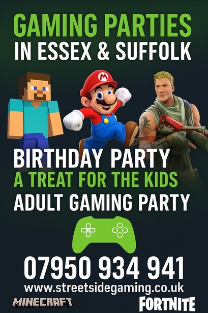 Streetside gaming parties in Essex and Suffolk for children’s birthdays and adult events