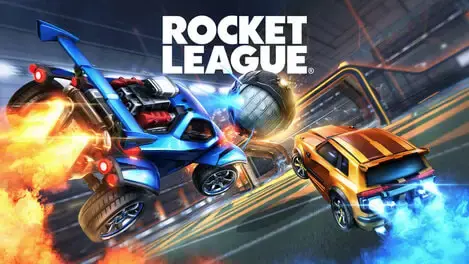 Rocket League artwork showing rocket-powered cars competing for the ball