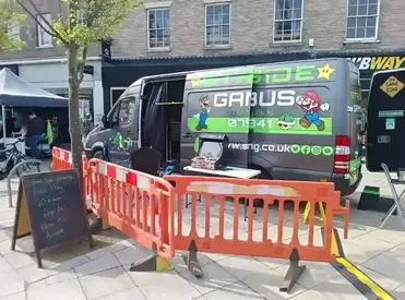 Streetside Gaming Bus providing entertainment at Stowmarket Easter market