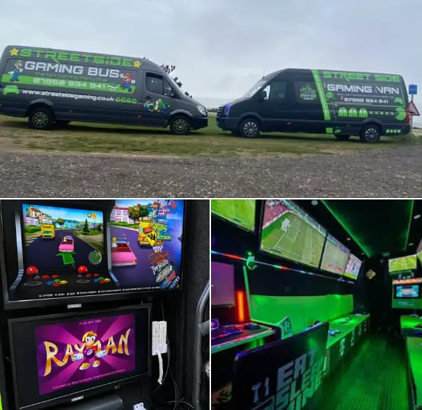 Streetside Gaming Bus and gaming van in Essex with retro arcade games and multi-screen gaming setup