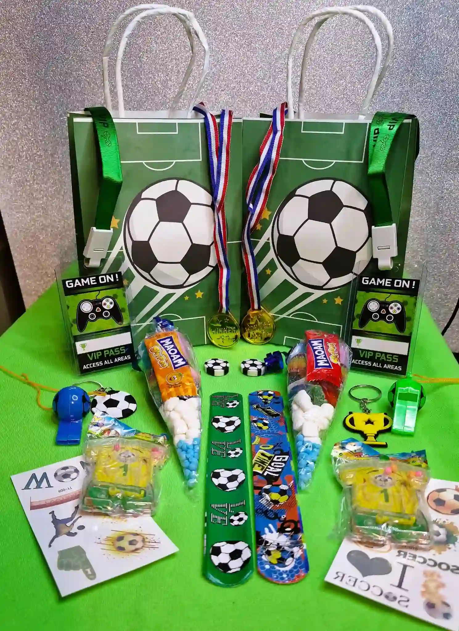 Football party bags with sweets and VIP passes from Streetside Gaming